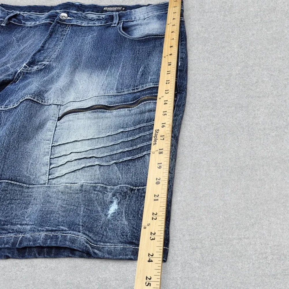 Southpole Shorts Men's 44 Blue Denim Moto Jorts Distressed Zips‎ Stretch Y2K